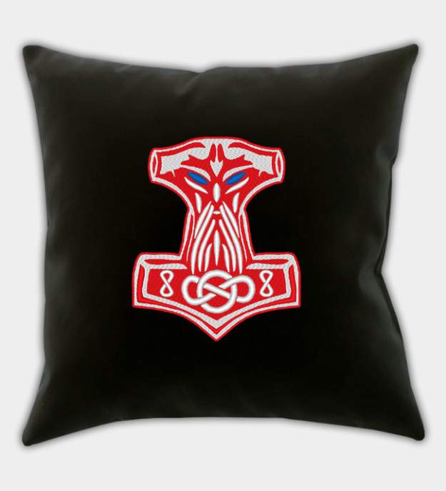 Funda de cojín bordada Mjolnir