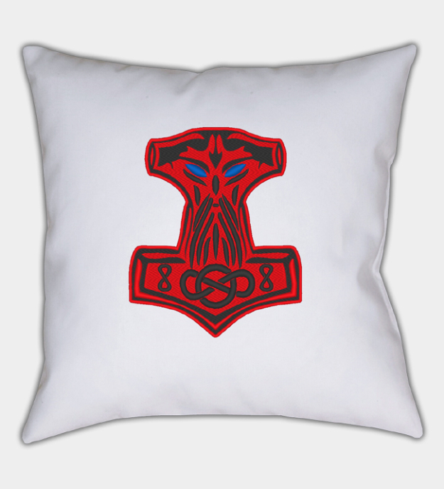 Funda de cojín bordada Mjolnir