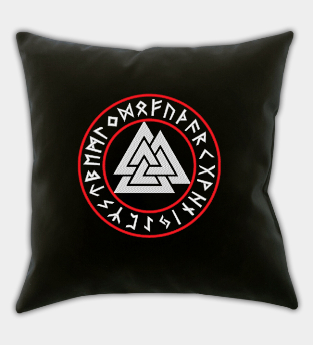 Funda de cojín bordada Círculo rúnico Valknut