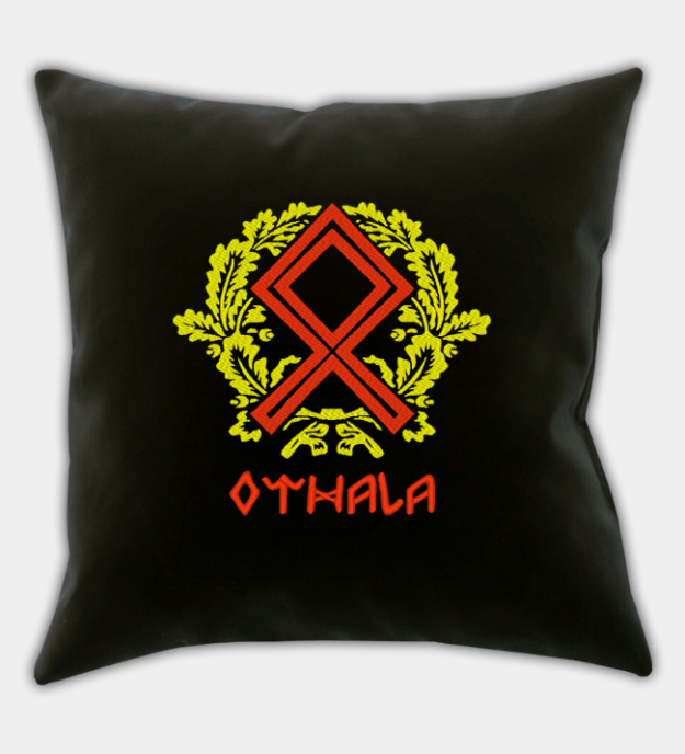 Funda de cojín bordada Runa Othala