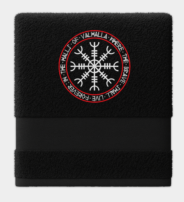 Toalla bordada con los Salones de Valhalla