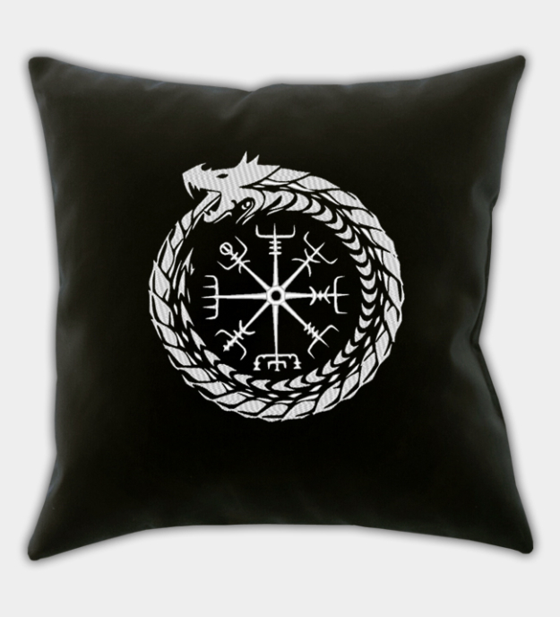 Funda de cojín decorativo bordada Serpiente de Midgard